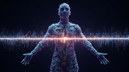 Abstract Human Figures with Audio Waveform Visuals, Conceptual Electronic Music Art - Powered by Adobe