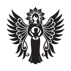 Angelic Mother Silhouette With Ornamental Halo Art