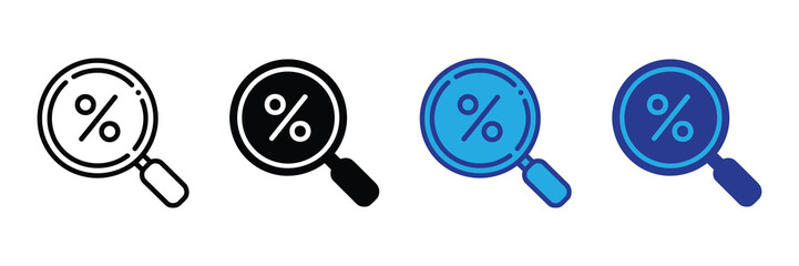Magnifying glass with percentage symbol inside, representing search for discount or sale