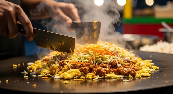 Sizzling Street Food: Chopping and Stirring Kottu Roti