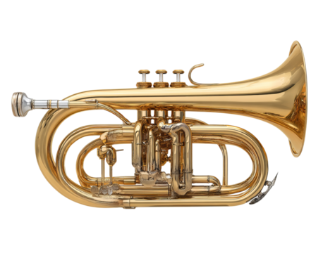 Golden Marching Band Horn isolated on a transparent background