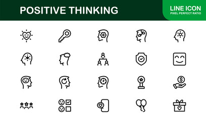 Positive Thinking Flat Icon Set. Creative and Modern icons for mindset, motivation, and personal growth

