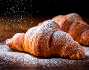 fresh croissants with powdered sugar
