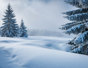 snow covered pine trees