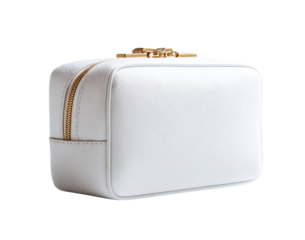 White leather cosmetic bag with gold zipper isolated on a transparent background 3