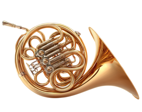 Golden French Horn Musical Instrument isolated on a transparent background 1