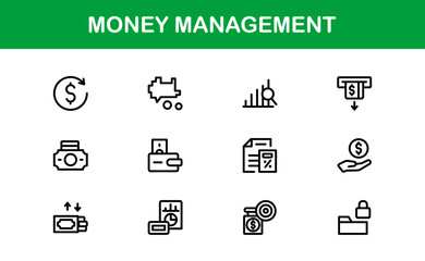 Sleek Money Management Icon Pack showing Finance Dashboards, Budget Tools, and Investment Apps
