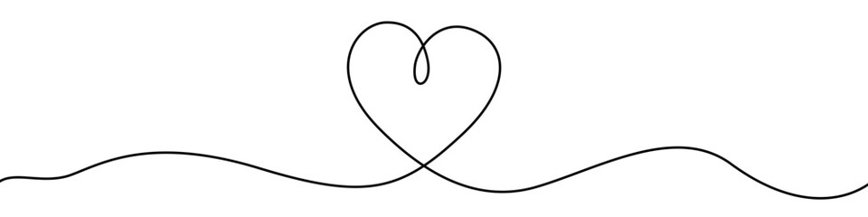 Large heart forming a wavy line in one line art style. Symbol of love with editable black stroke on white background. Vector illustration.