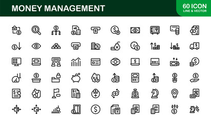 Minimal Money Management Icon Pack showing Budget Apps, Finance Tools, and Investment Dashboards
