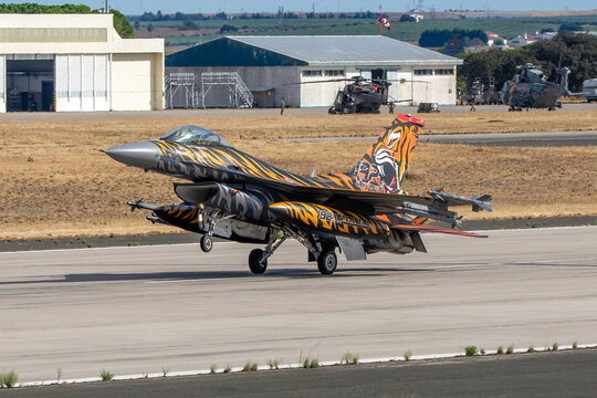 Avi&oacute;n de combate F-16 de la fuerza a&eacute;rea de Turqu&iacute;a con decoraci&oacute;n especial "Tiger" en los ejercicios Tiger Meet.