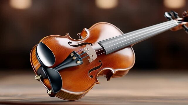 Classical musical instrument violin on wooden surface representing art and harmony