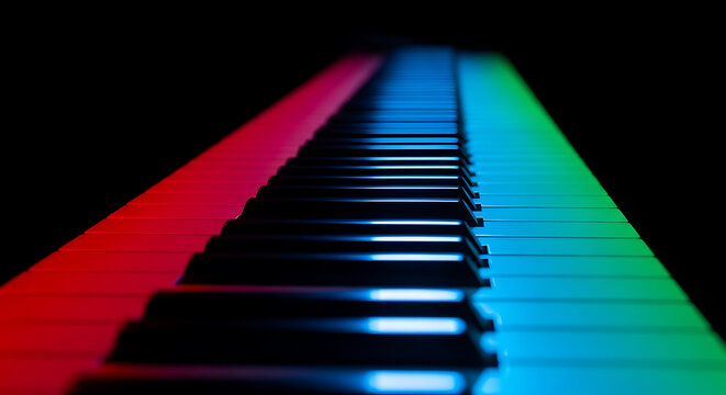 Vibrant Digital Art: Music Keys with Rainbow Light Effect - Powered by Adobe