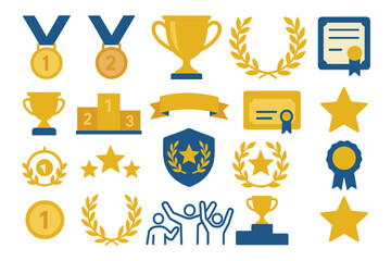 Awards, Medals, and Trophy Icons Set — Flat Vector Design