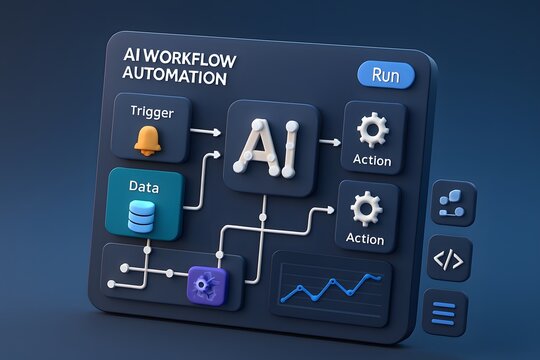 Dynamic AI workflow automation blueprint visualizing trigger data processing actions and run execution for innovative business solutions - Powered by Adobe
