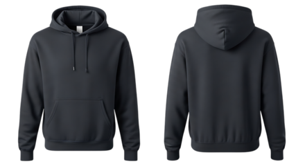 Dark gray hooded sweatshirt front and back view apparel mockup