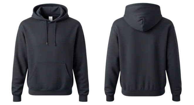 Dark gray hooded sweatshirt front and back view apparel mockup