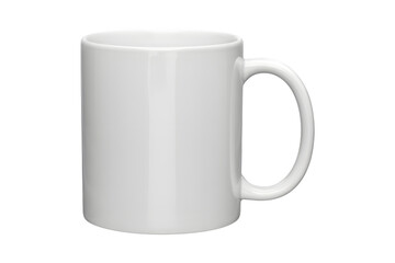 Plain white ceramic mug for coffee or tea isolated on transparent background