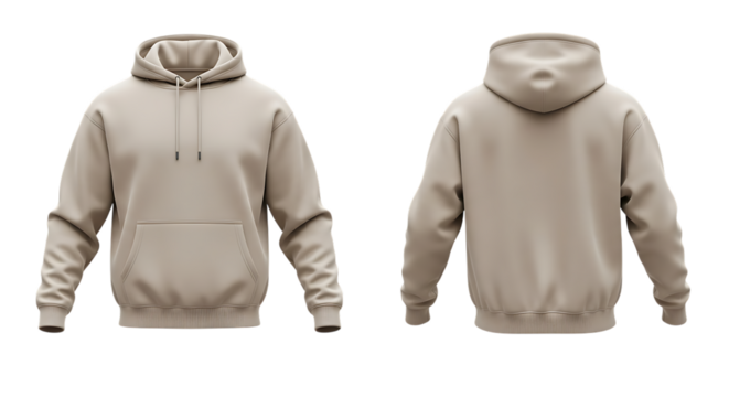 Blank light beige pullover hoodie, front and back design mockup