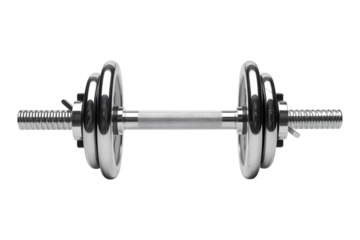 Shiny chrome dumbbell isolated on transparent background