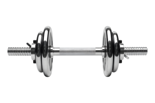 Shiny chrome dumbbell isolated on transparent background