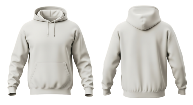 Blank light beige hoodie mockup set, front and back view isolated