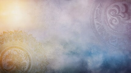 A serene abstract background featuring mandala patterns in soft hues. Ideal for meditation, yoga, or wellness themes.