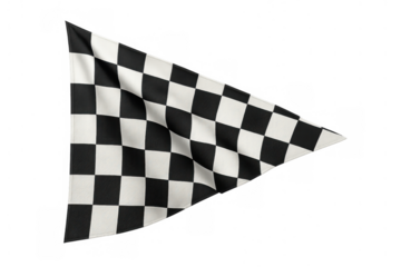 Checkered pennant flag waving, symbolizing racing competition, victory, finish line, and success, isolated on transparent background