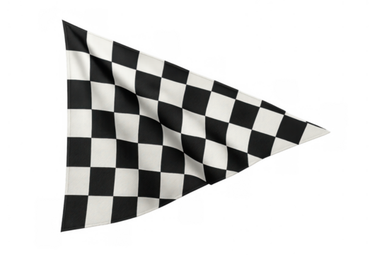 Checkered pennant flag waving, symbolizing racing competition, victory, finish line, and success, isolated on transparent background