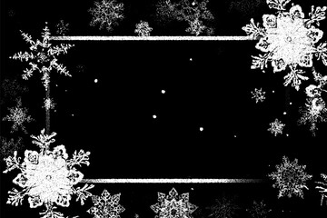 Christmas snowflakes frame in retro dotwork style. Border of winter snow in vintage style.