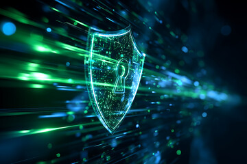 Futuristic Shield Icon Protecting Digital Data and Network Connection
