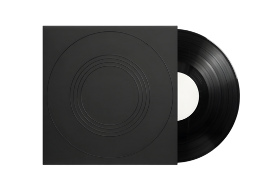 Vintage vinyl record and sleeve isolated on transparent background