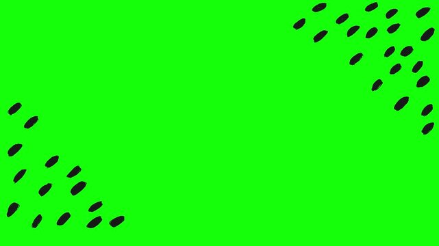 Black hand drawn dots corner frame border loop animation. Green screen. Black ink dots. Space for text, copy space. For video overlays, social media content, presentations, title sequences.