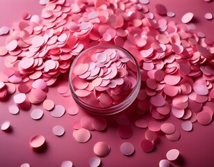 a pink confetti on a pink surface