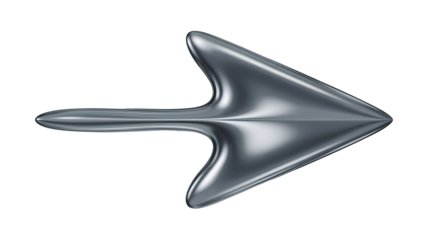 Shiny metallic right pointing arrow isolated on transparent background