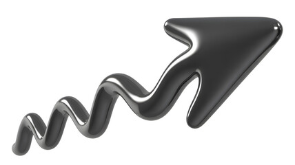Glossy black arrow shape with a spiral tail isolated on transparent background