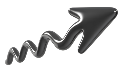 Glossy black arrow shape with a spiral tail isolated on transparent background