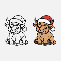 Adorable Highland Cow Santa Hat SVG File