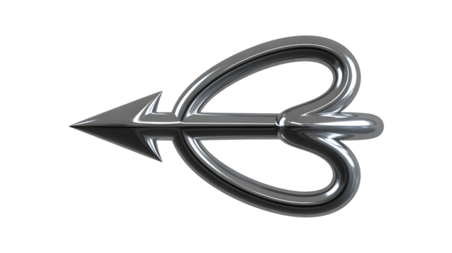 Silver heart arrow symbol isolated on transparent background