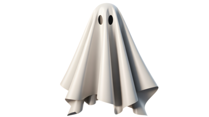 Classic white ghost costume with eye holes isolated on transparent background