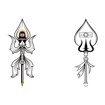 Vishnu symbols vector illustration Sudarshan Chakra, Gada, Shankha, and Padma outline