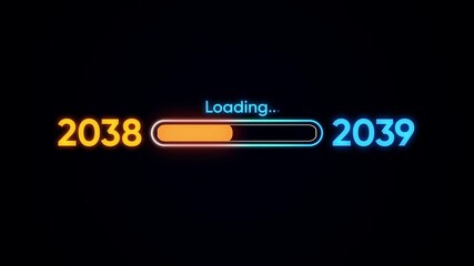 Loading bar between 2038 and 2039 with vibrant neon colors progress - Powered by Adobe