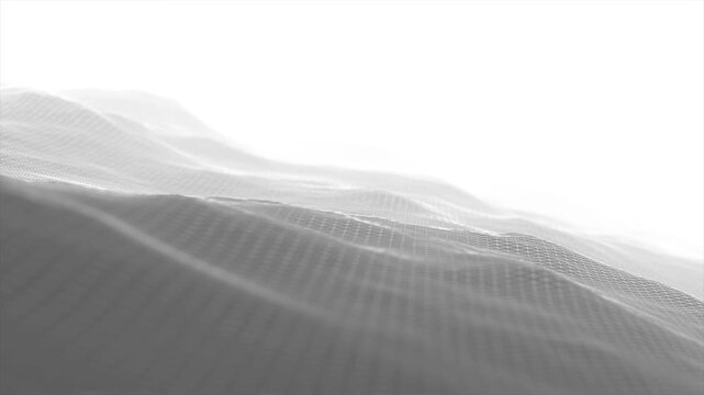 Flight Over Digital Mountains Landscape/ Animation of an abstract background made up of 3d fractal mountains landscape background with mesh surface and haze horizon