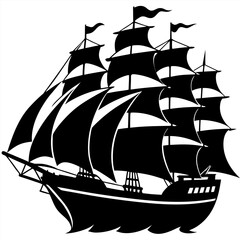 Detailed silhouette of a majestic sailing ship