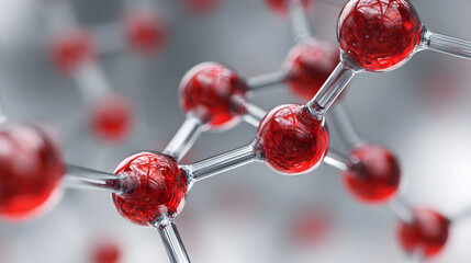 Red molecular structure with silver connections depicting chemical bonds in a scientific context