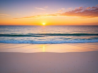 Fototapeta premium Breathtaking Sunset Over Ocean Waves: Serene Beach Scene with Golden Light and Tranquil Coastal Landscape for Relaxation