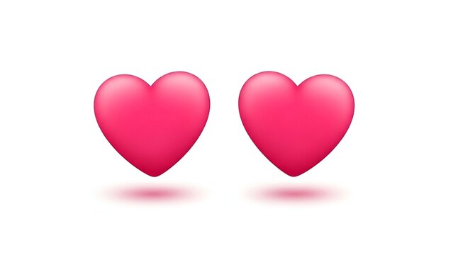 Pink Hearts Illustration Romantic Love Symbol with Shadow on White Background