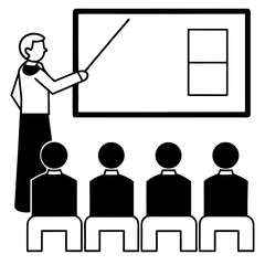 Teacher with students in classroom in black and white