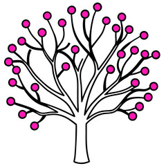 Illustration of a stylized tree with pink berries