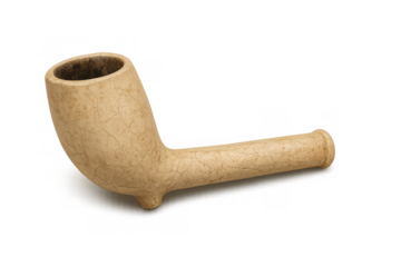Textured clay smoking pipe, a vintage tobacco accessory, representing history, relaxation, and traditional habits on transparent background