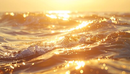 Golden sunlight dances on ocean waves creating a sparkling and tranquil seaside scene